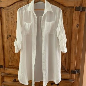 Swimsuit cover up, white sheer, OS